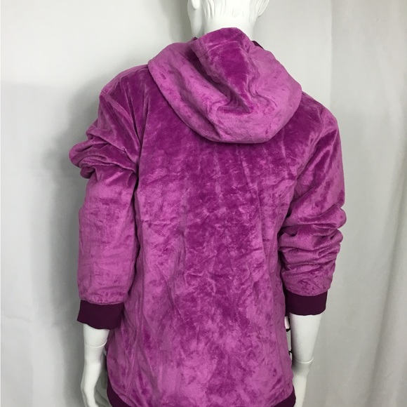 The North Face hooded Jacket Sweater Velvet Lining Magenta Warm Size Women Large - Picture 6 of 7
